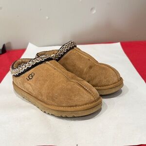 UGG Chestnut Suede Slip-Ons with Patterned Trim